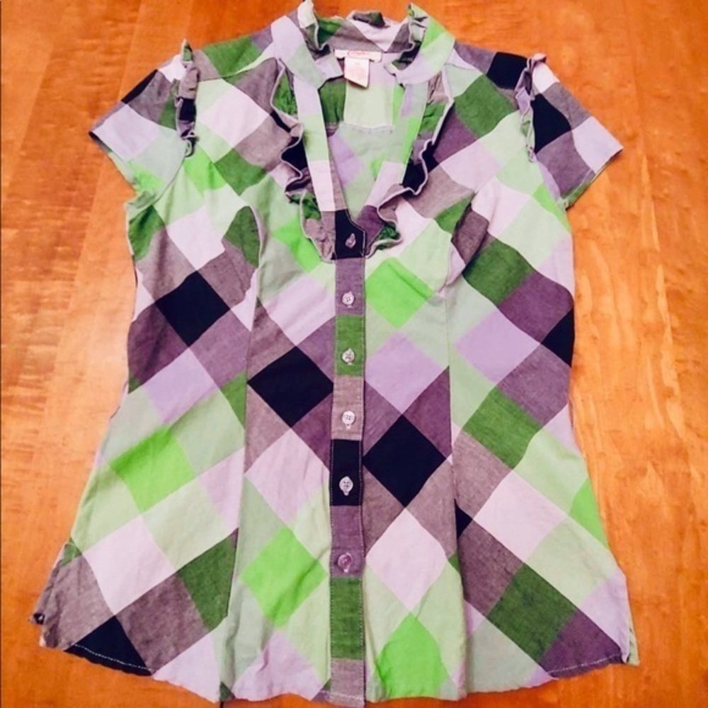 CANDIES Short Sleeve V-Neck Blouse-M *G619*